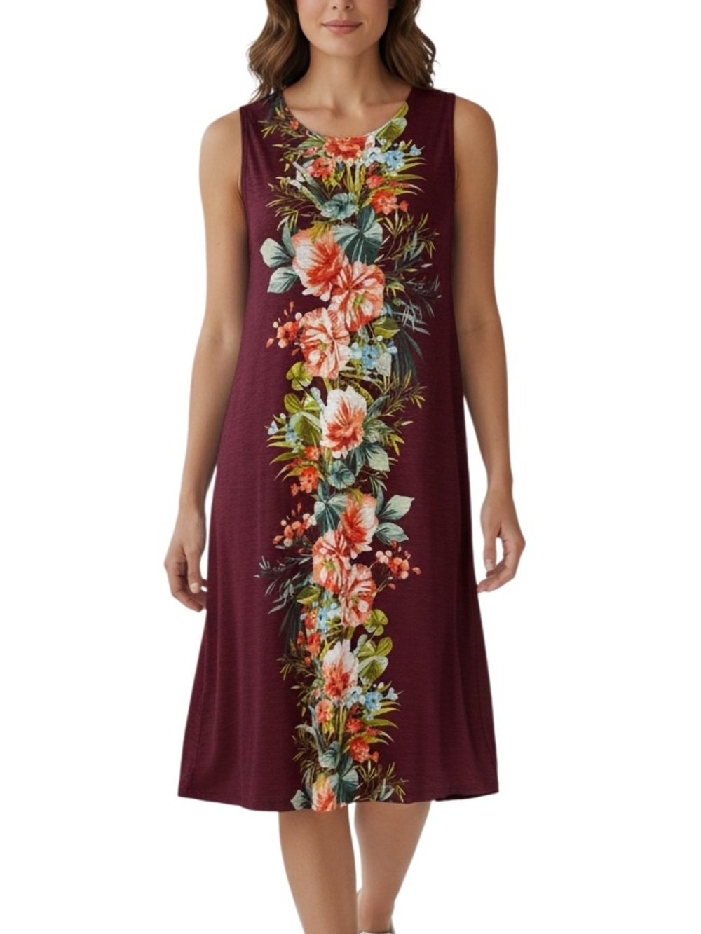Tommy Bahama Floral Print Sleeveless Dress Burgundy
